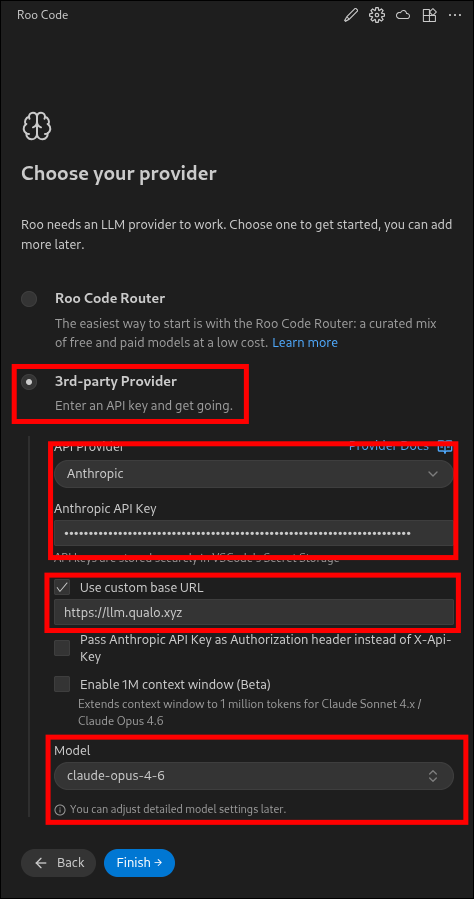 Roo Code setup screenshot